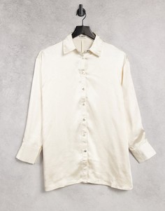Кремовая удлиненная атласная рубашка 4th & Reckless-Белый