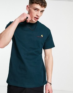 Темно-синяя свободная футболка с надписью Carhartt WIP-Голубой