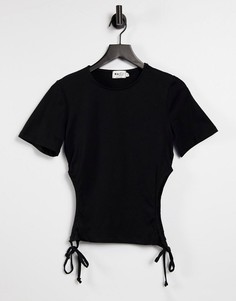 Черная укороченная футболка из органического хлопка с вырезами NA-KD-Черный цвет