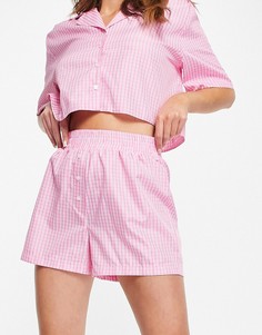 Розовые тканевые пижамные шорты-боксеры в клетку ASOS DESIGN-Розовый цвет