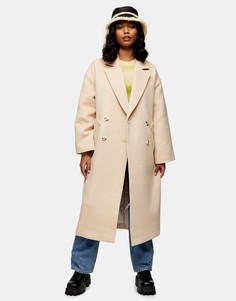 Бежевое двубортное пальто с поясом Topshop-Нейтральный