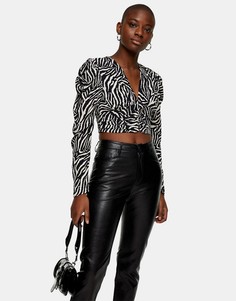 Кроп-топ со сборками и зебровым принтом Topshop-Многоцветный
