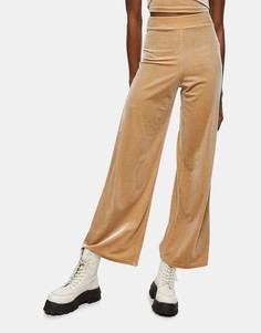 Бежевые велюровые брюки с широкими штанинами Topshop-Нейтральный