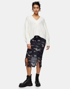 Разноцветная юбка миди из сетчатой ткани Topshop-Многоцветный