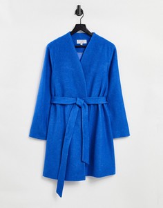 Синее пальто без воротника с поясом Helene Berman-Голубой