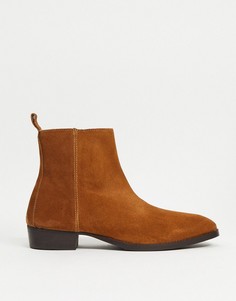 Светло-коричневые ботинки на кубинском каблуке Topman-Коричневый цвет