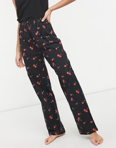 Пижамные штаны с принтом вишен в стиле 90-х Daisy Street-Черный цвет