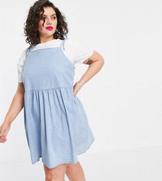 Голубой выбеленный сарафан из мягкого денима свободного кроя ASOS DESIGN Curve
