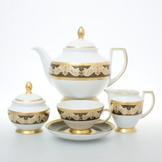 Чайный сервиз на 6 персон belvedere combi black gold (17 предметов) (falkenporzellan) золотой