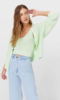 Stradivarius Трикотажный Кардиган В Стиле Рустик Аквамарин L