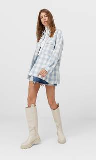 Stradivarius Куртка-Рубашка В Клетку С Необработанной Кромкой Небесно-Голубой L