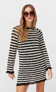 Stradivarius Платье Из Кружева Кроше В Полоску Черный Xs