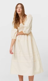 Stradivarius Комбинированное Платье-Миди Из Кружева Кроше Ванильный Xl
