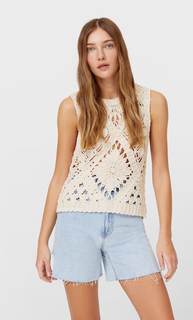 Stradivarius Жилет Из Кружева Кроше Цвет Небеленого Полотна Xs