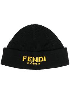 Fendi шапка бини вязки интарсия с логотипом