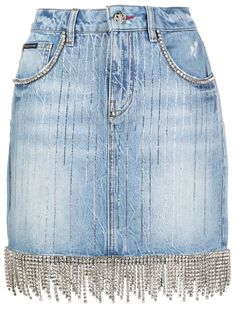 Philipp Plein джинсовая юбка мини с бахромой