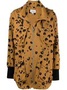 Kenzo пальто с капюшоном и леопардовым принтом