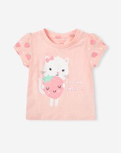 Розовая футболка с рисунком для малышки Gloria Jeans