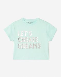 Мятная футболка oversize с надписью для девочки Gloria Jeans