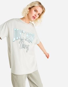 Серая футболка superoversize с принтом DONT WORRY Gloria Jeans