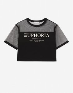 Чёрная футболка с принтом Euphoria для девочки Gloria Jeans