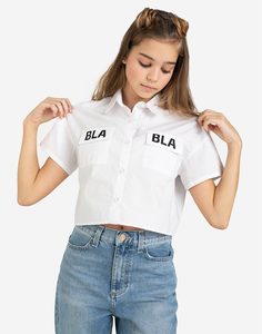 Белая укороченная рубашка с принтом для девочки Gloria Jeans