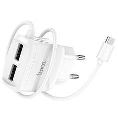 Сетевое зарядное устройство Hoco RC2, 2USB, 2.1A Micro-USB White