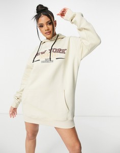 Бежевое трикотажное платье-худи в стиле oversized с принтом Public Desire-Нейтральный