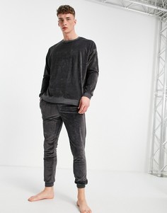 Велюровые джоггеры и футболка в рубчик для дома ASOS DESIGN-Черный цвет