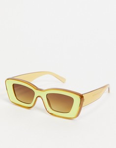 Желтые солнцезащитные очки в массивной скошенной прямоугольной оправе ASOS DESIGN-Желтый