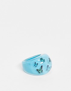Голубое пластиковое кольцо с дизайном в виде бабочек ASOS DESIGN-Голубой