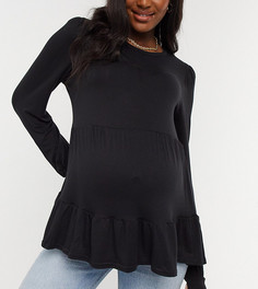 Черная двухъярусная футболка с длинными рукавами и баской New Look Maternity-Черный цвет