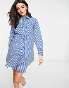 Голубое полосатое платье-рубашка мини с защипами River Island-Голубой