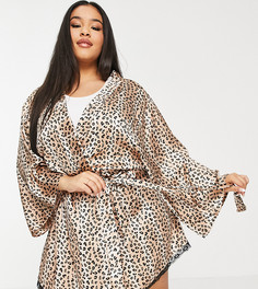 Атласный халат с леопардовым принтом Brave Soul Plus Leona-Многоцветный