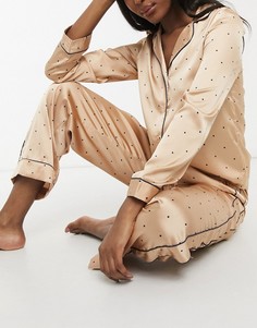 Бежевая атласная пижама в горошек Vero Moda-Бежевый