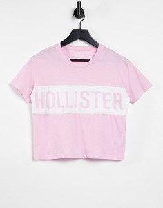 Розовая футболка с полоской с логотипом Hollister-Розовый цвет