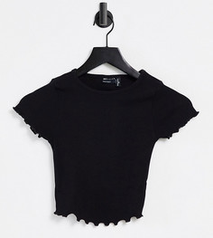 Укороченная облегающая футболка черного цвета с волнистым краем ASOS DESIGN Petite-Черный цвет