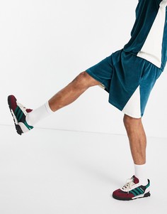 Oversized-шорты из велюра в стиле колор блок от комплекта ASOS DESIGN-Зеленый цвет