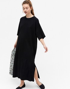 Черное платье-футболка миди из органического хлопка Monki Kenny-Черный цвет