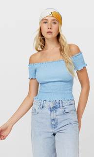 Stradivarius Топ С Открытыми Плечами Небесно-Голубой Xl