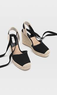 Stradivarius Сандалии На Джутовой Платформе С Завязками Черный 35