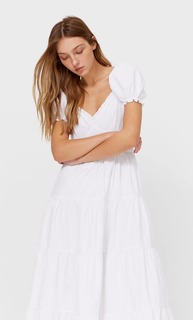 Stradivarius Платье Миди Из Поплина Белый Xs