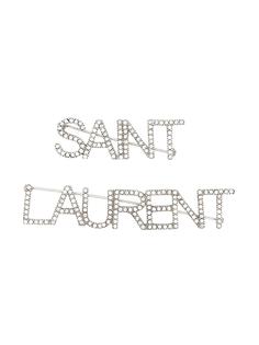 Saint Laurent брошь с кристаллами и логотипом