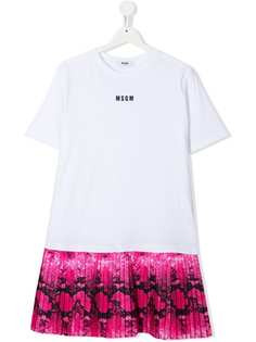 MSGM Kids платье с плиссировкой и змеиным принтом