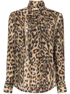 Victoria Beckham рубашка с леопардовым принтом и шарфом
