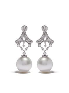 Yoko London серьги Mayfair Art Deco из белого золота с жемчугом и бриллиантами