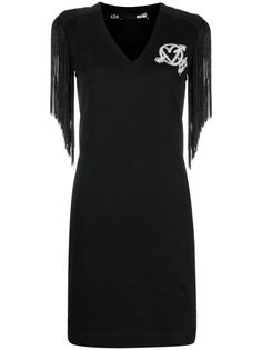 Love Moschino платье с V-образным вырезом и бахромой