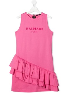 Balmain Kids платье с оборками и логотипом