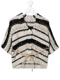 Brunello Cucinelli Kids кардиган в полоску с завязками