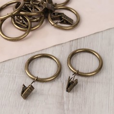 Кольцо для карниза, с зажимом, d = 38/48 мм, 10 шт, цвет антик Арт Узор